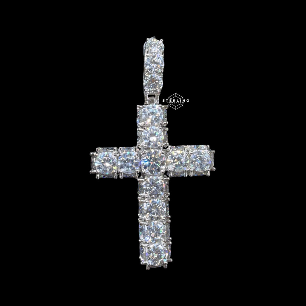 Moissanite Tennis Cross Pendant Iced Out Sides