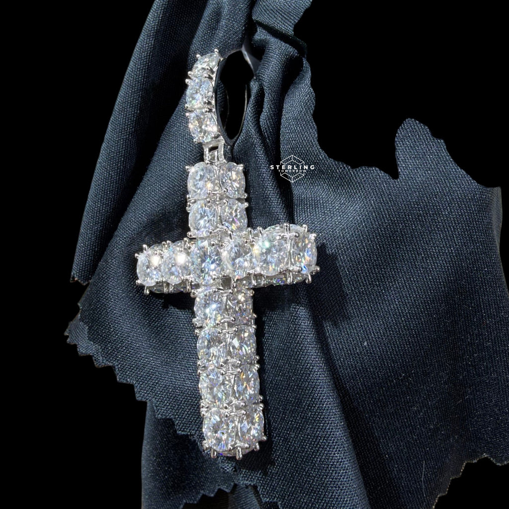 Moissanite Tennis Cross Pendant Iced Out Sides