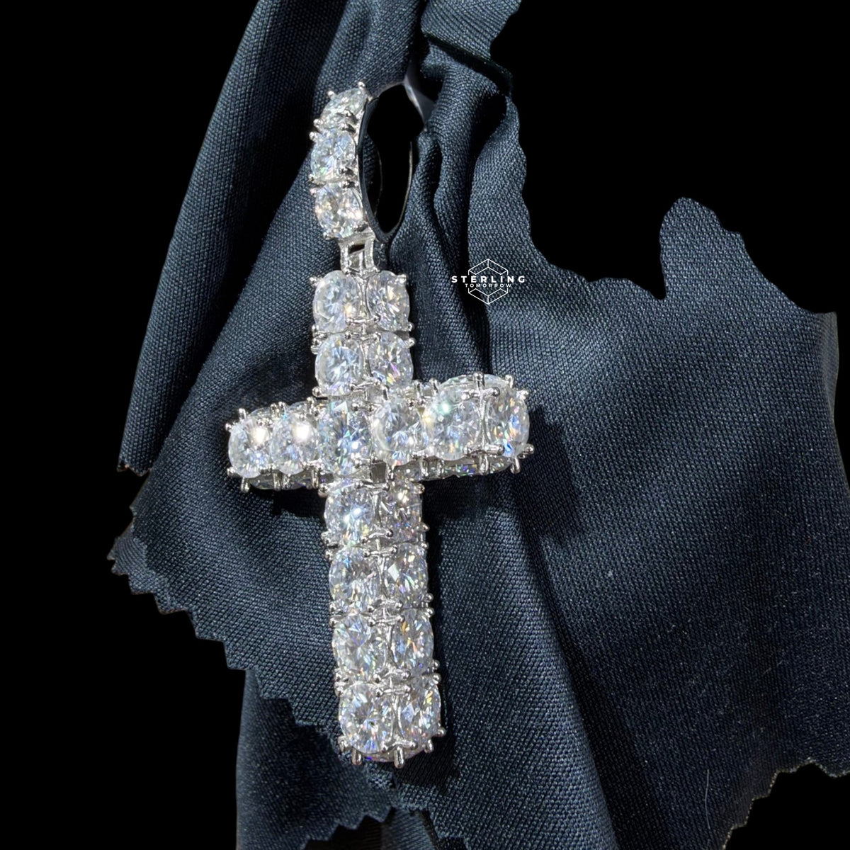 Moissanite Tennis Cross Pendant Iced Out Sides