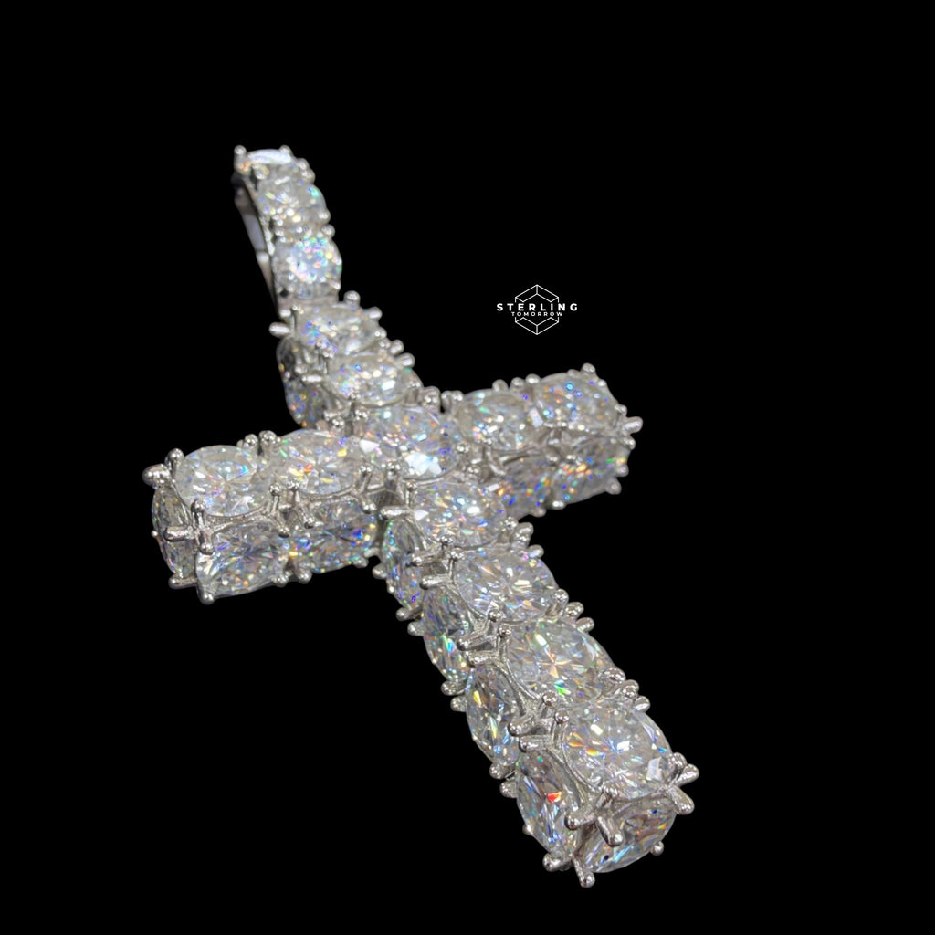 Moissanite Tennis Cross Pendant Iced Out Sides