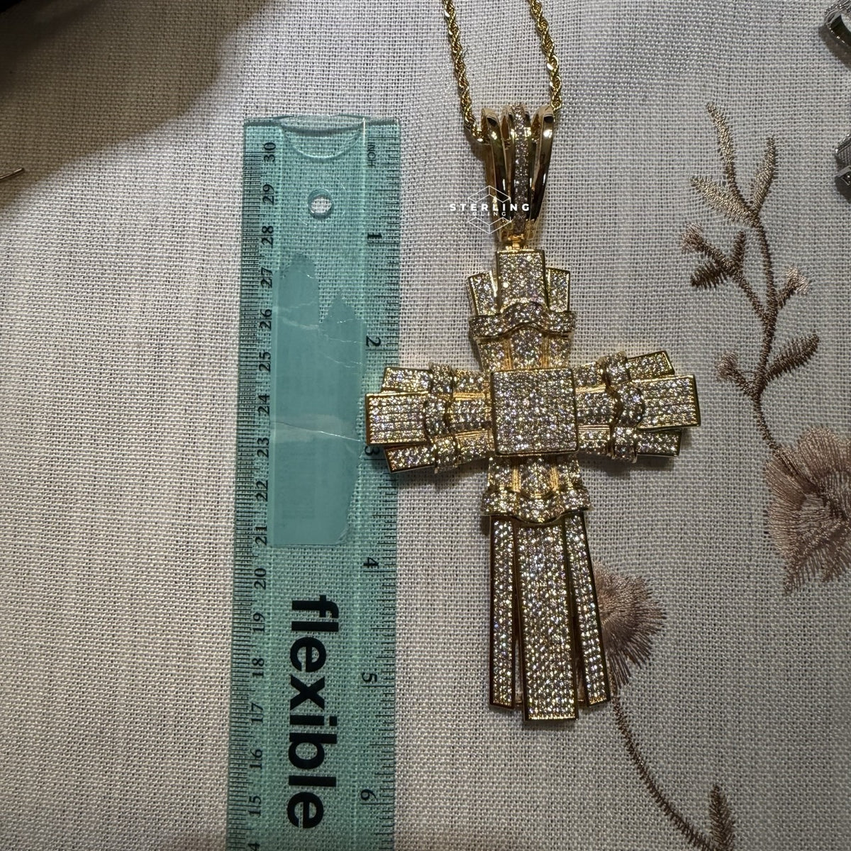X Large Gold Cross Iced Out Detail Pendant