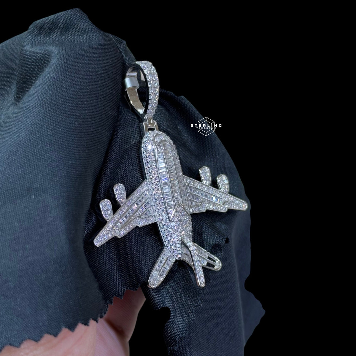 Moissanite Airplane Pendant