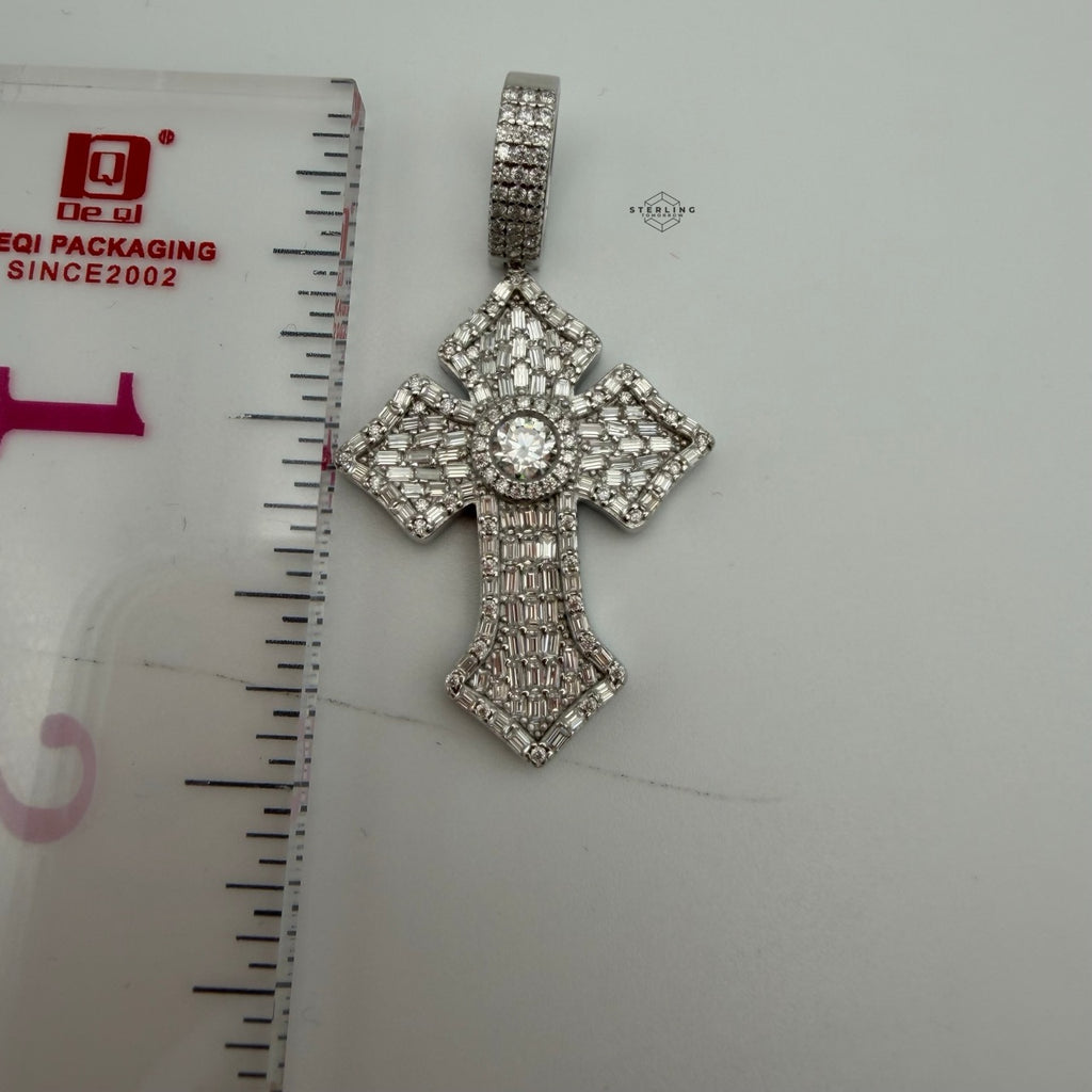 Moissanite Baguette Center Stone Cross