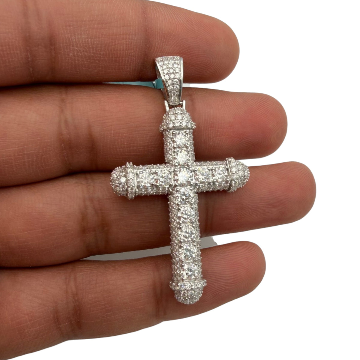 Moissanite Iced Out Cross Pendant, 925 Silver Hip Hop Cross Necklace