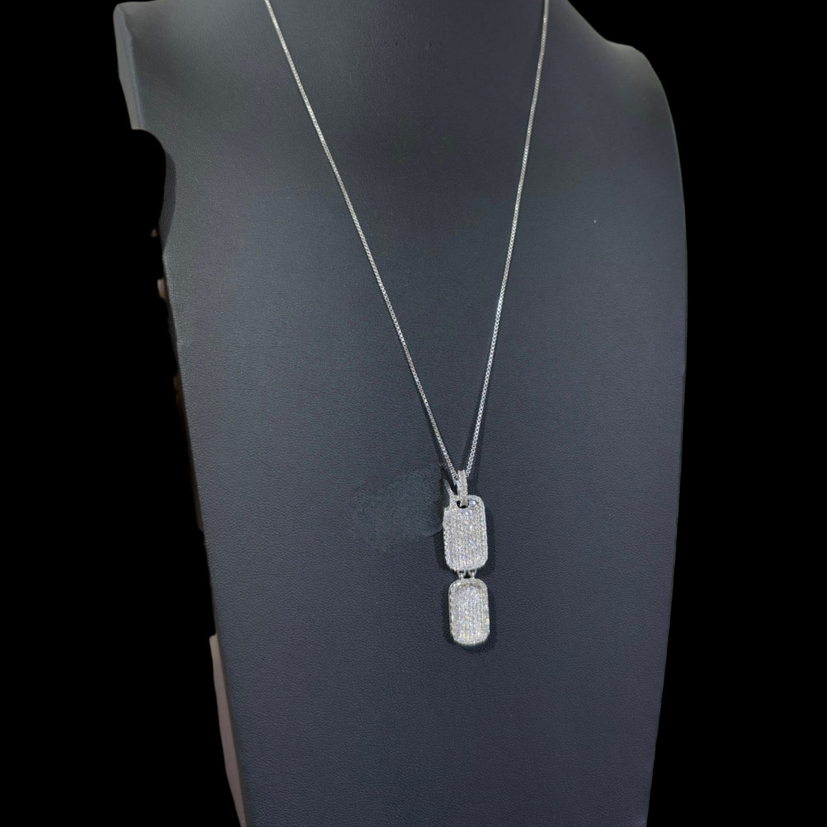 Moissanite Mini Double Dog Tag Pendant w/Box Chain