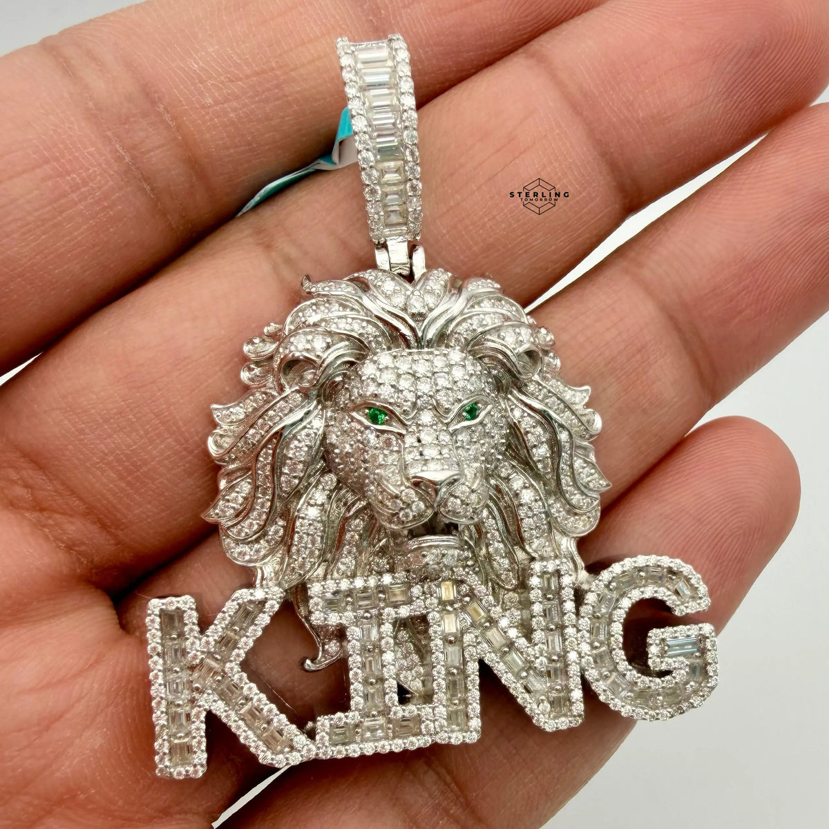 Moissanite King Lion Green Eyes Iced Pendant