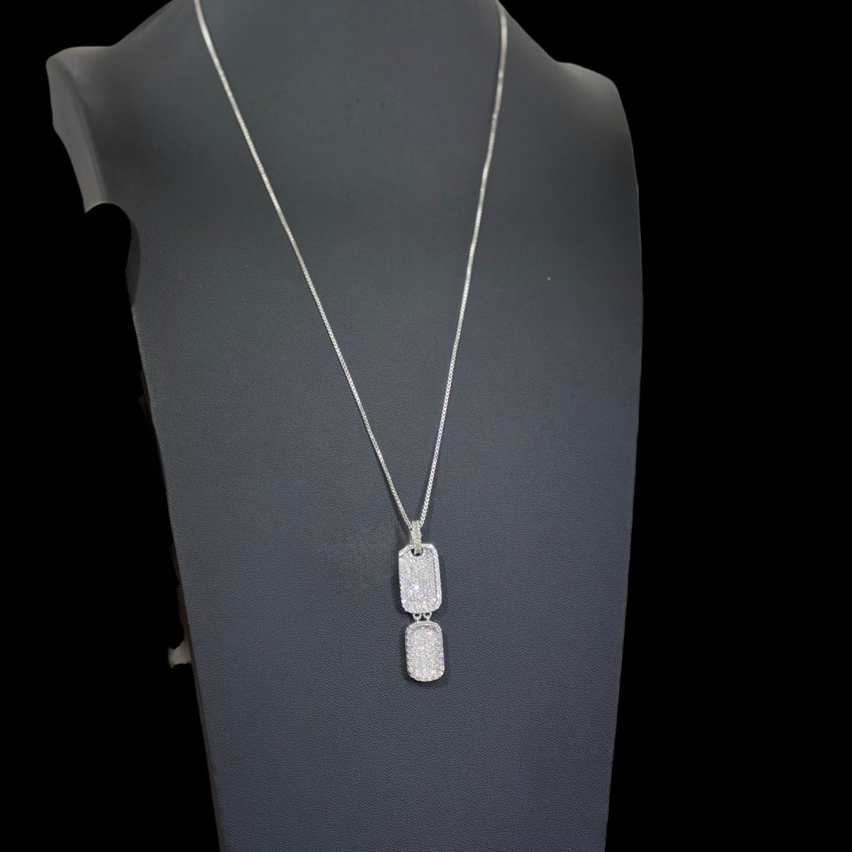 Moissanite Mini Double Dog Tag Pendant w/Box Chain