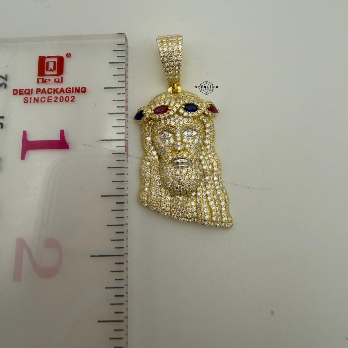Moissanite Jesus 14k Gold Over Silver Color Crown Pendant
