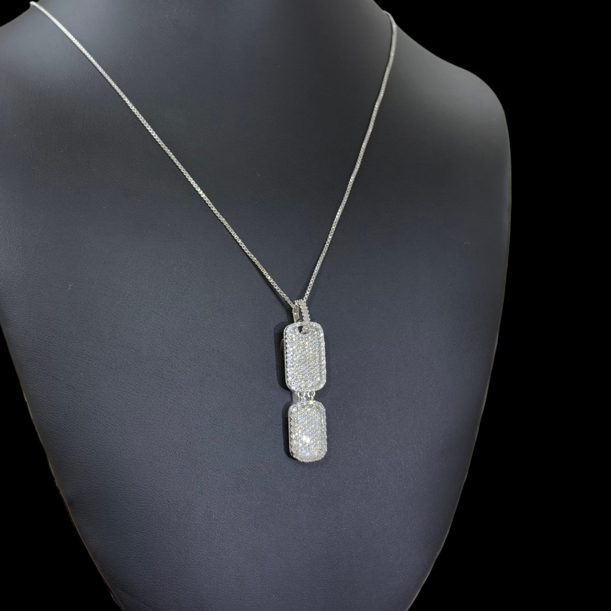 Moissanite Mini Double Dog Tag Pendant w/Box Chain