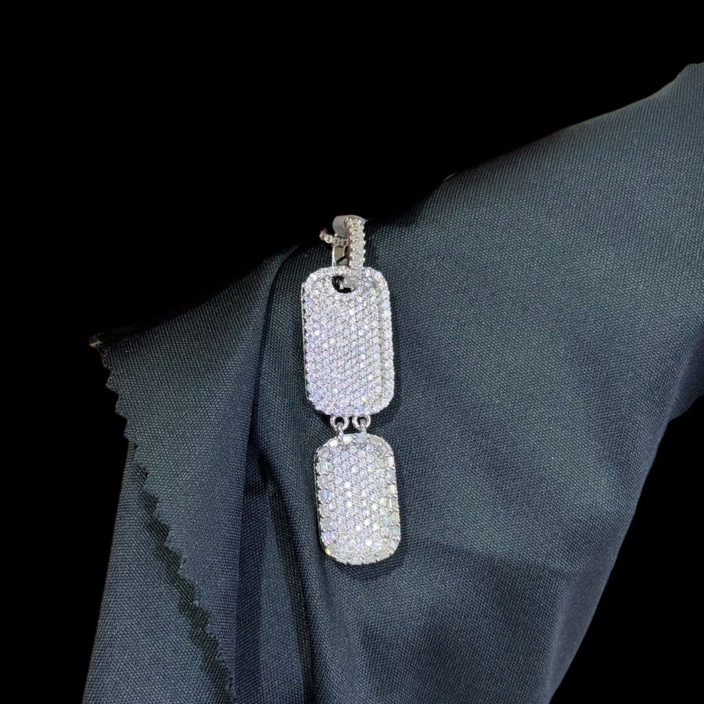 Moissanite Mini Double Dog Tag Pendant w/Box Chain