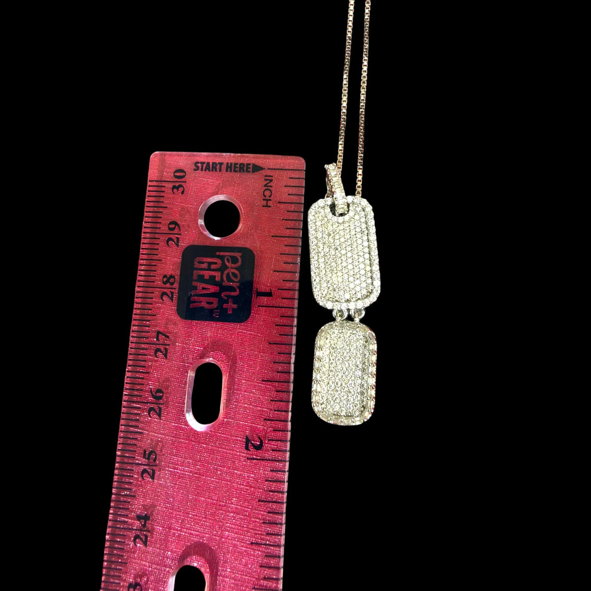 Moissanite Mini Double Dog Tag Pendant w/Box Chain