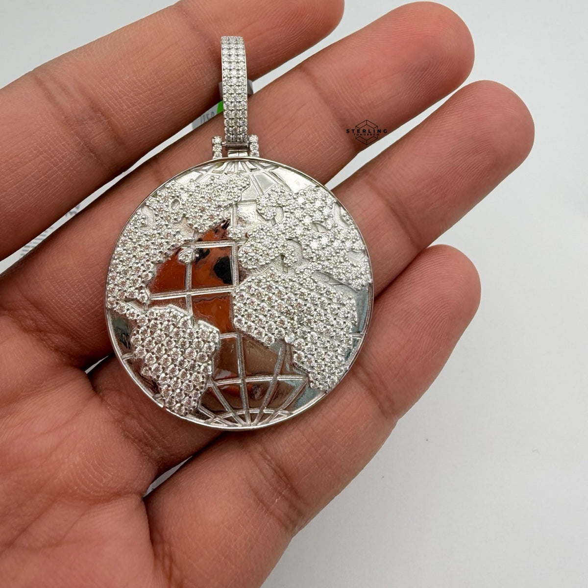 Moissanite World Globe Iced Pendant