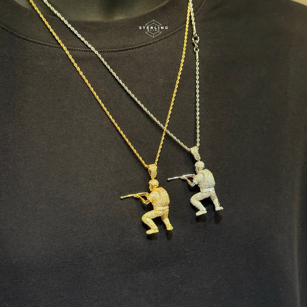Iced Out Soldier Pendant + Rope Chain
