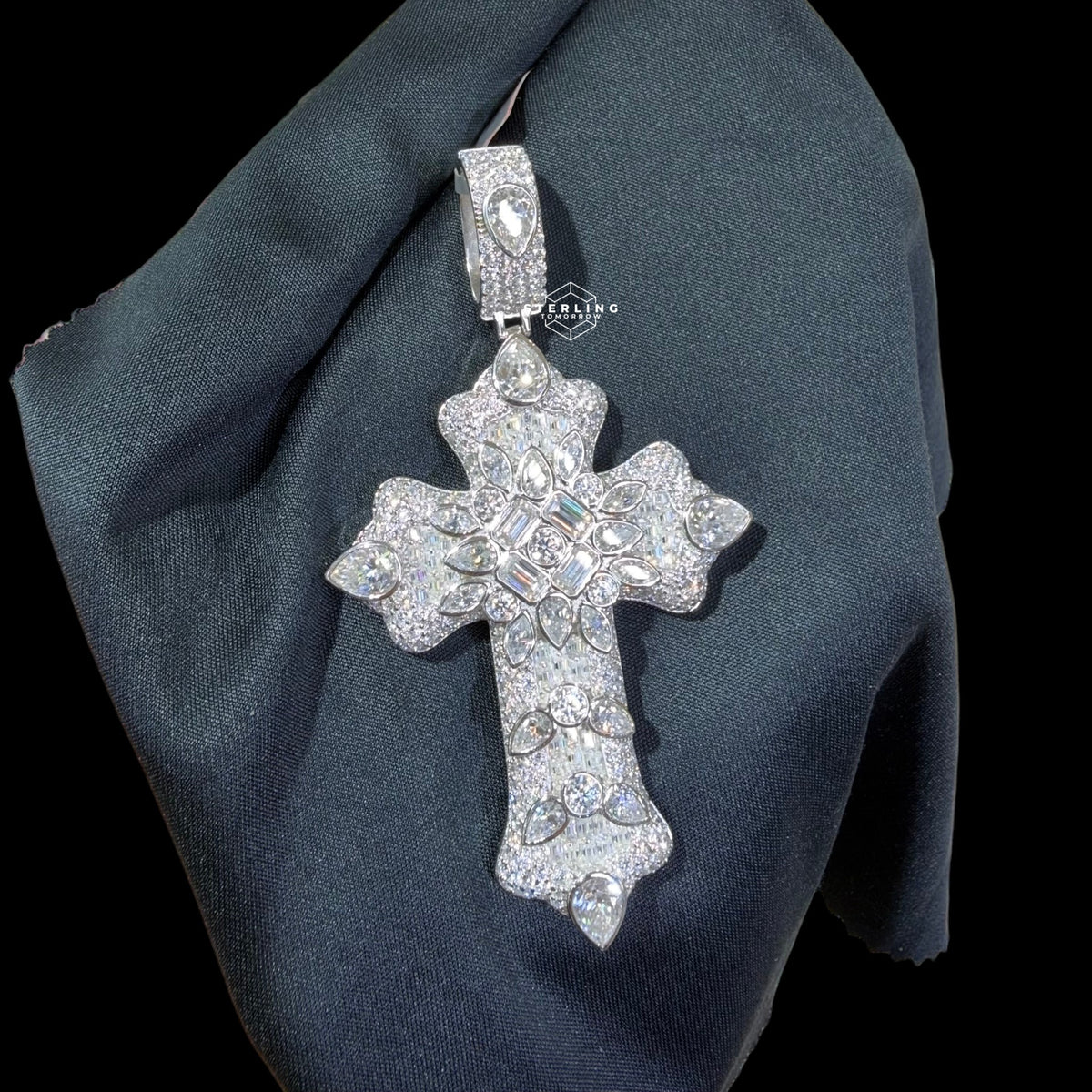 Moissanite Pear-Cut Cross Pendant