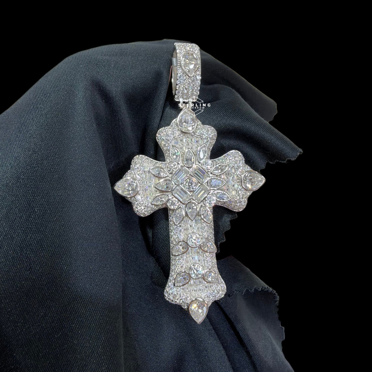 Moissanite Pear-Cut Cross Pendant