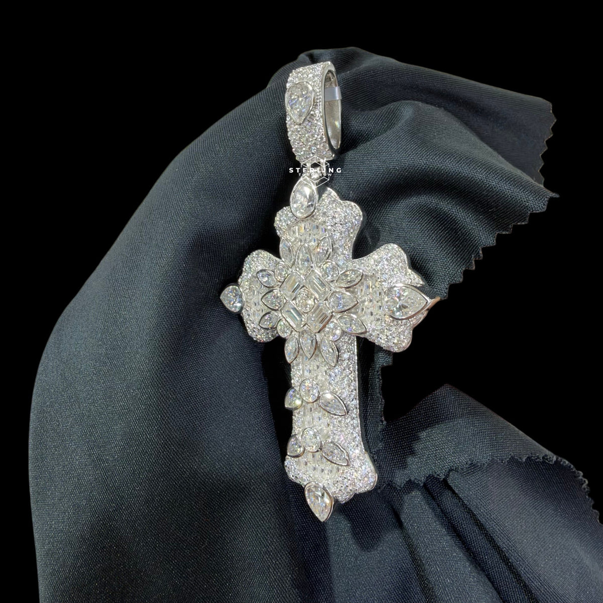 Moissanite Pear-Cut Cross Pendant