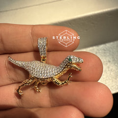 Dinosaur with Green Eyes CZ Pendant