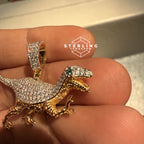 Dinosaur with Green Eyes CZ Pendant