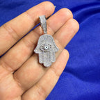 Moissanite Hamsa Hand Fatima Iced Pendant + Steel Rope Chain
