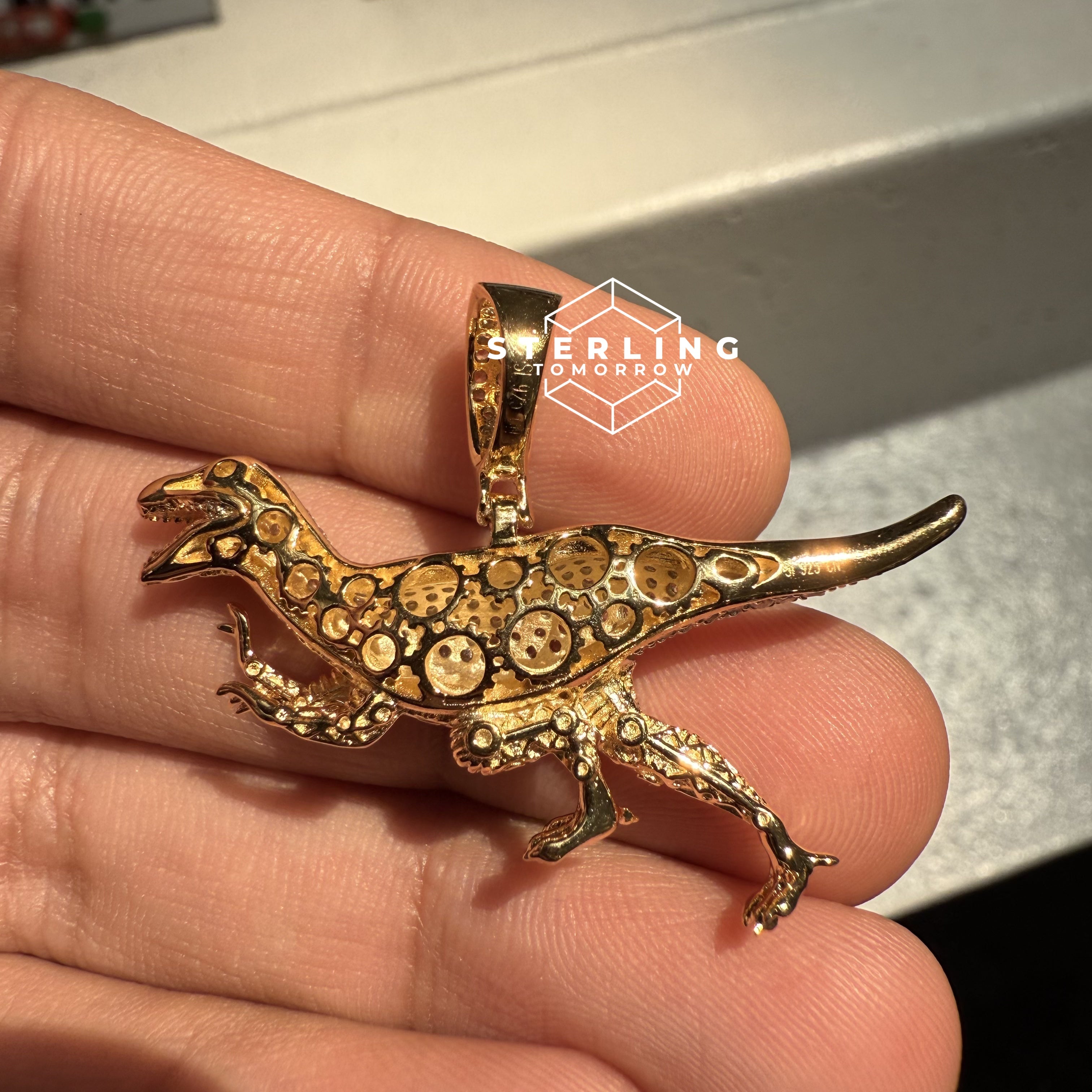 Dinosaur with Green Eyes CZ Pendant