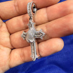 Moissanite Cross Prayer Hands Iced Pendant + Steel Rope Chain