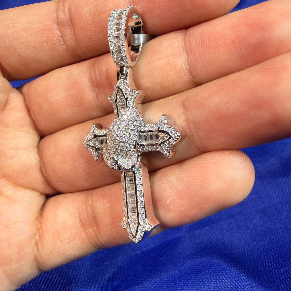 Moissanite Cross Prayer Hands Iced Pendant + Steel Rope Chain