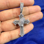 Moissanite Cross Prayer Hands Iced Pendant + Steel Rope Chain
