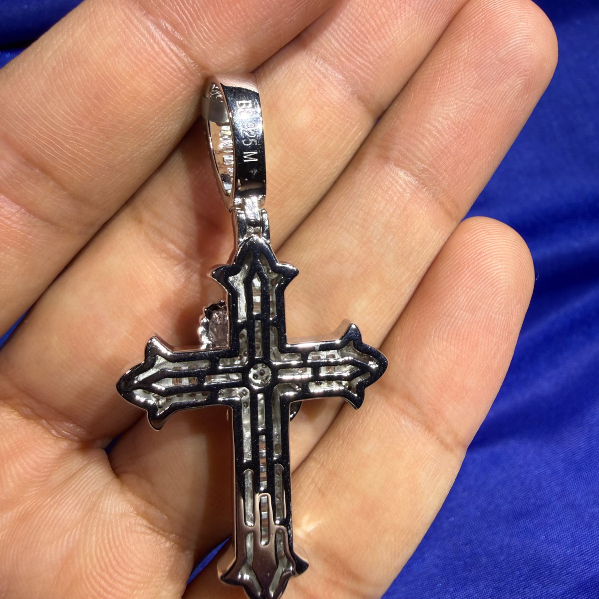 Moissanite Cross Prayer Hands Iced Pendant + Steel Rope Chain