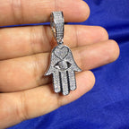 Moissanite Hamsa Hand Heart Iced Pendant + Steel Rope Chain