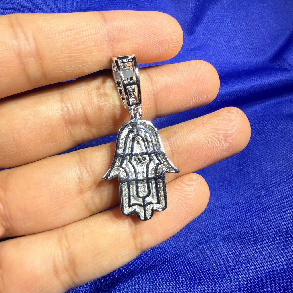 Moissanite Hamsa Hand Heart Iced Pendant + Steel Rope Chain
