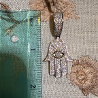 Moissanite Hamsa Hand Heart Iced Pendant + Steel Rope Chain
