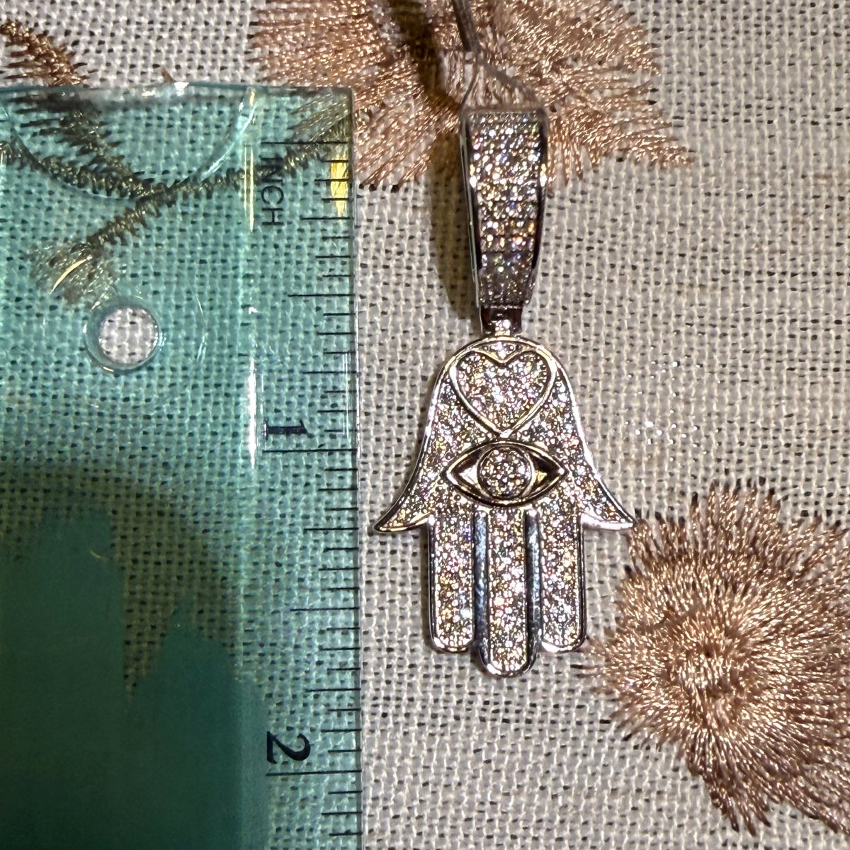 Moissanite Hamsa Hand Heart Iced Pendant + Steel Rope Chain