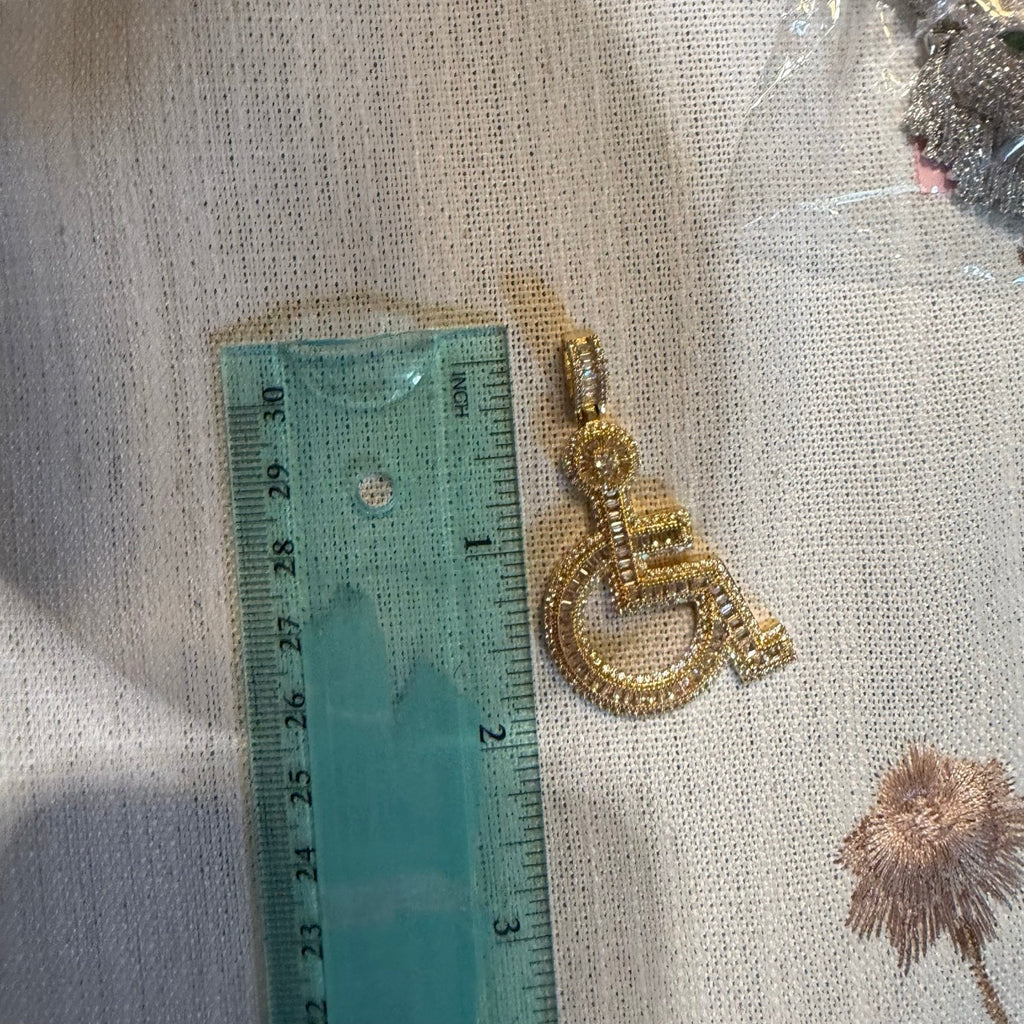 Wheelchair Symbol Iced Out Pendant - Gold Tone