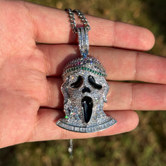 Ghost Horror Silver Tone Custom Baguette Pendant