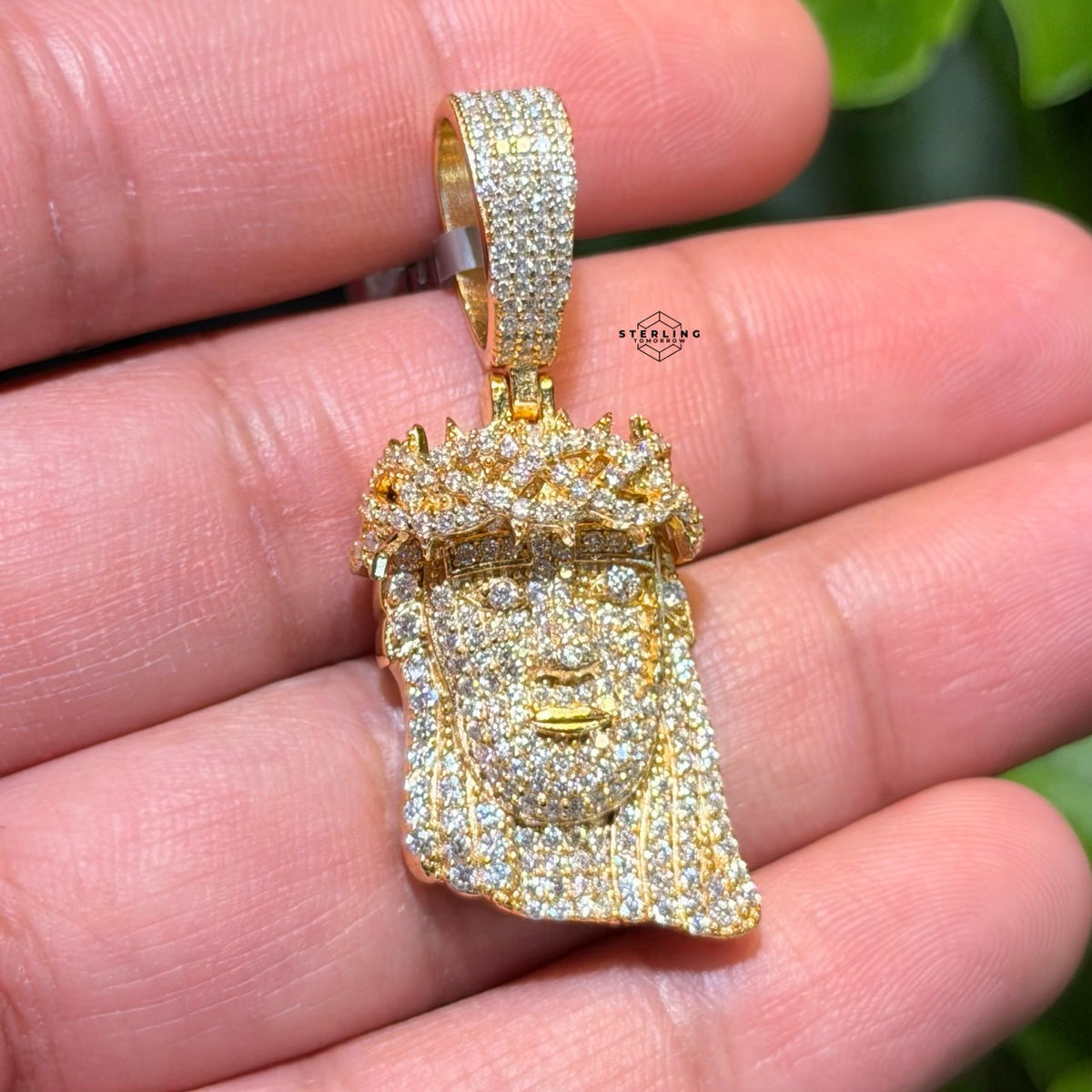 Moissanite Small Jesus Head Gold Tone