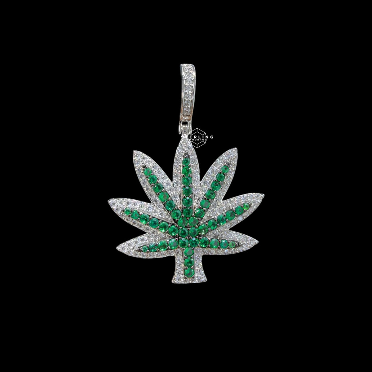 Iced Out Green Marijuana Pendant