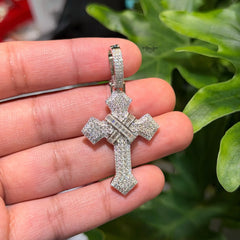 Moissanite Cross Baguette Detail Pendant