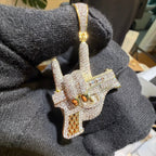 Iced Out Hand Gun Pendant Necklace, Finger Gun Charm, Gold CZ Statement Pendant, Hip Hop Jewelry