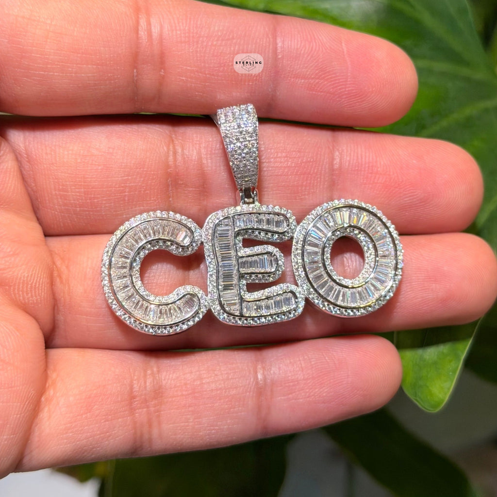 Moissanite CEO Baguette Pendant w/Rope Chain