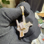 Iced Out Hand Gun Pendant Necklace, Finger Gun Charm, Gold CZ Statement Pendant, Hip Hop Jewelry