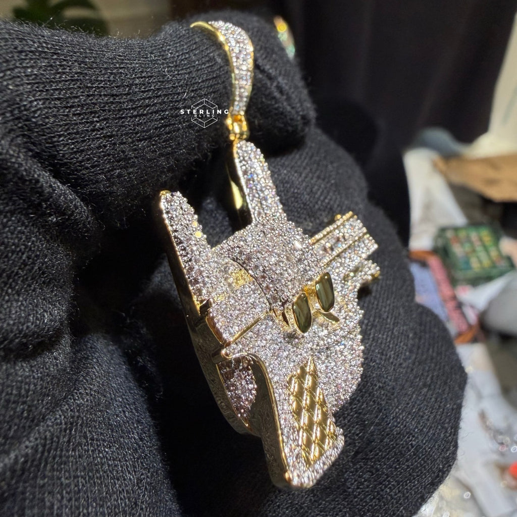 Iced Out Hand Gun Pendant Necklace, Finger Gun Charm, Gold CZ Statement Pendant, Hip Hop Jewelry