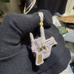 Iced Out Hand Gun Pendant Necklace, Finger Gun Charm, Gold CZ Statement Pendant, Hip Hop Jewelry