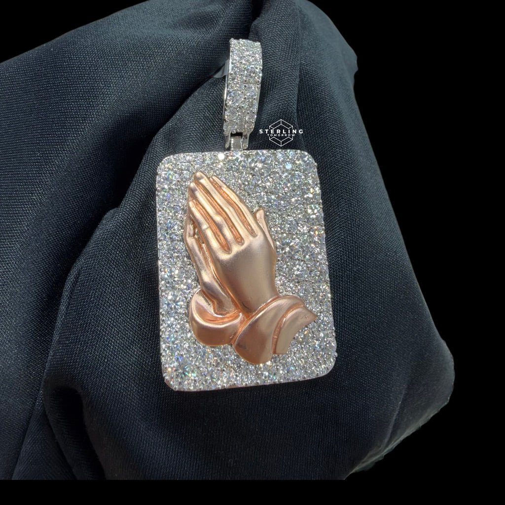 Moissanite Prayer Hands Pendant Rose Gold / 925