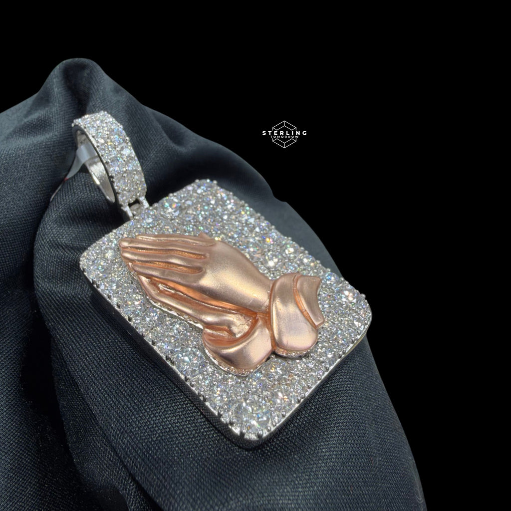 Moissanite Prayer Hands Pendant Rose Gold / 925