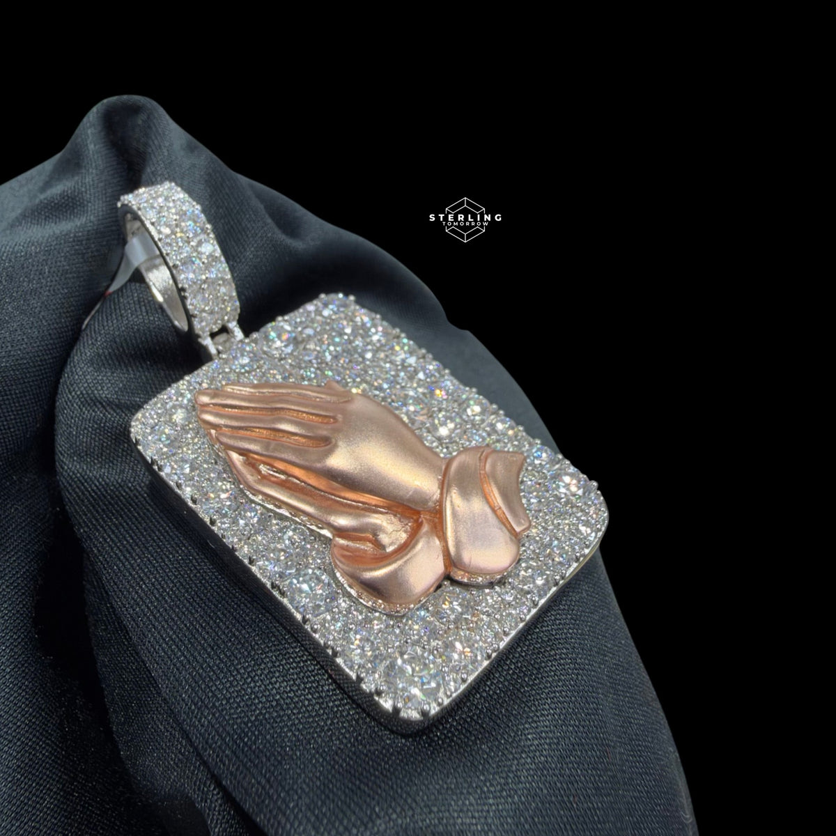 Moissanite Prayer Hands Pendant Rose Gold / 925
