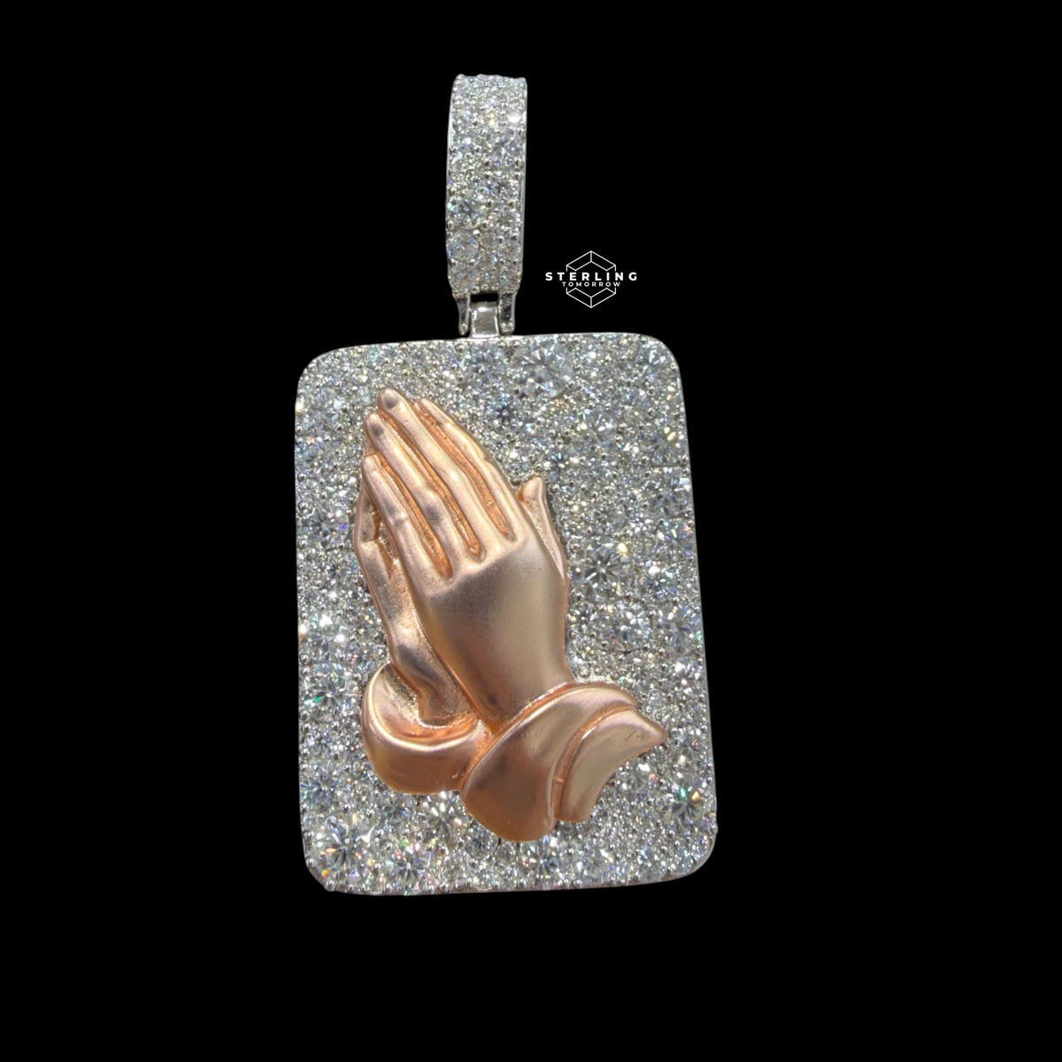 Moissanite Prayer Hands Pendant Rose Gold / 925