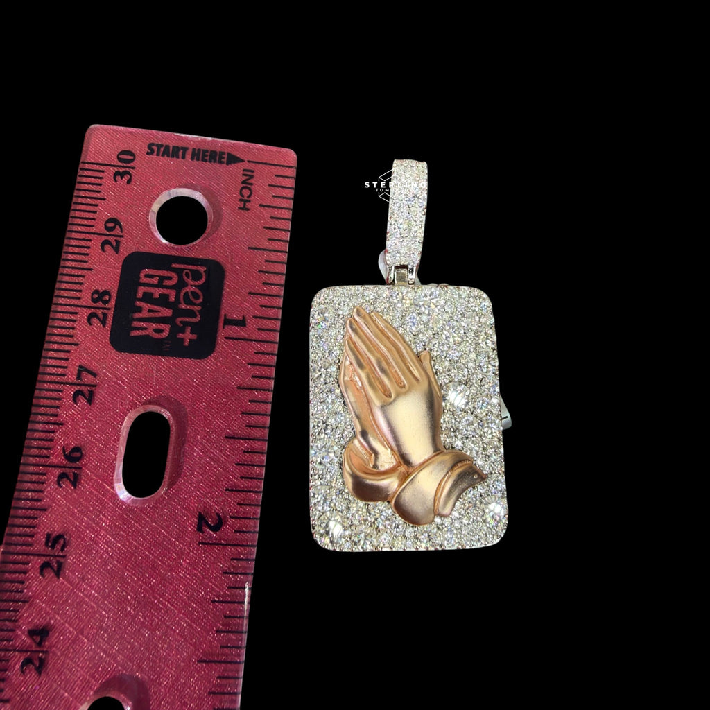 Moissanite Prayer Hands Pendant Rose Gold / 925