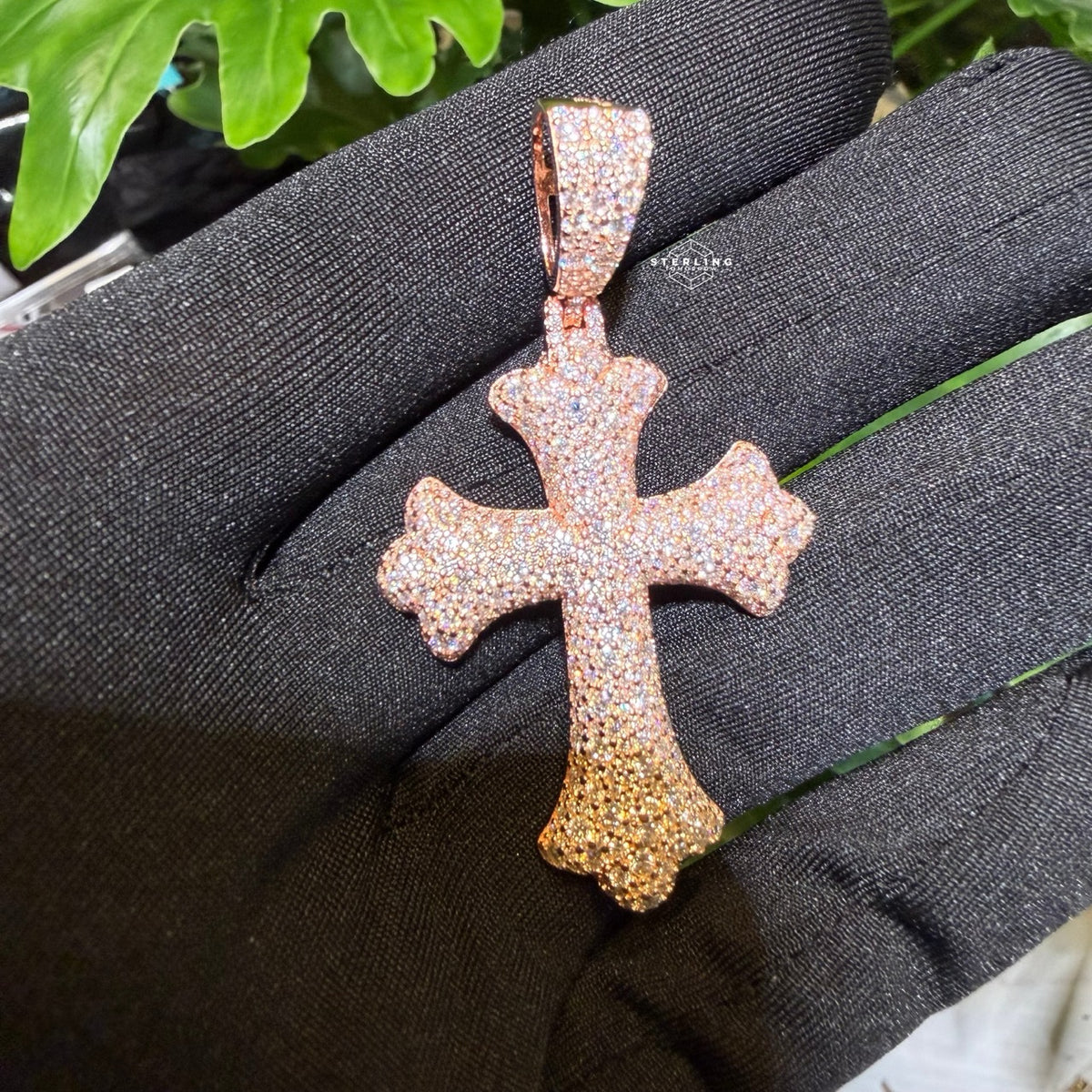 Moissanite Rose Mosaic Set Cross Pendant
