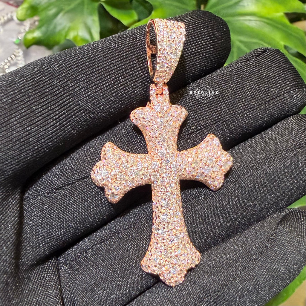Moissanite Rose Mosaic Set Cross Pendant