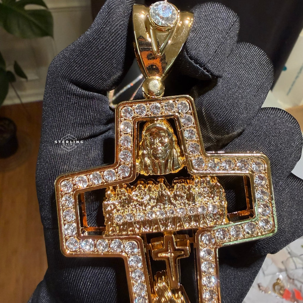 XL Gold Cross Last Supper Pendant